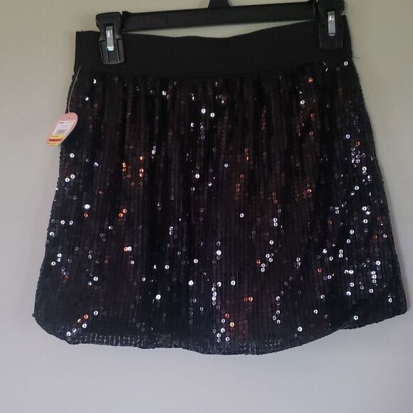 NWT So Girls 10/12 Black Sequin Skirt Tie Waist Party Holiday Sparkle Tween - Picture 2 of 5